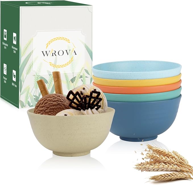 Unbreakable Wheat Straw Bowls for Kids, 10 oz Snack Bowls Set of 6, Small Handy by WROVA