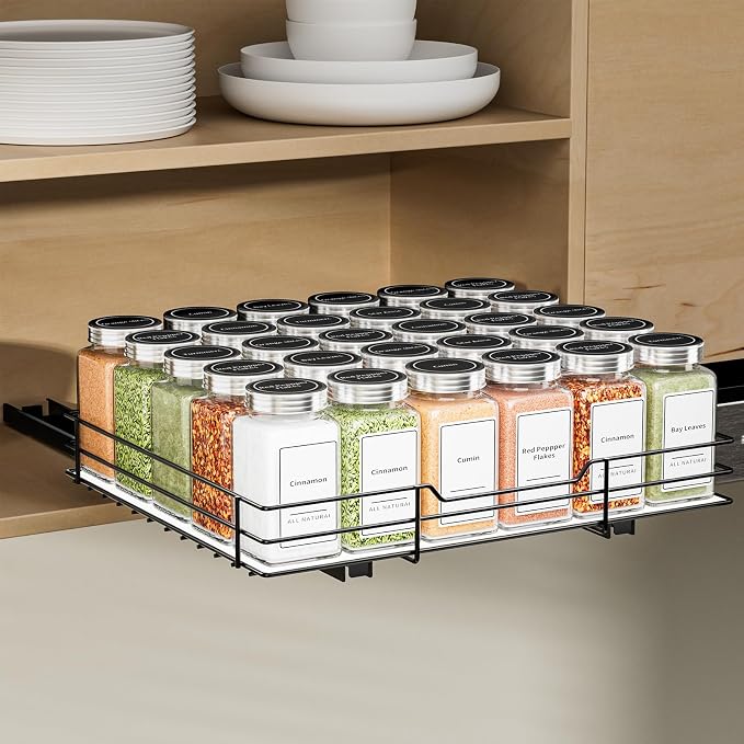 BOIVSHI Spice Rack Organizer for Cabinet, 1 Tier Pull Out Spice Rack, Spice by BOIVSHI