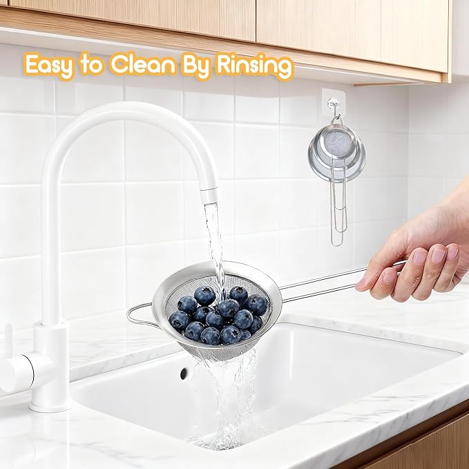 3Pcs Fine Mesh Strainer with Handle, Small Medium Large Size Sieve Strainers Set - Image 6