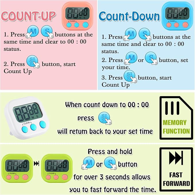 Xuhal 100 Pieces Digital Kitchen Timer Bulk, Small Magnetic Timers - Image 4