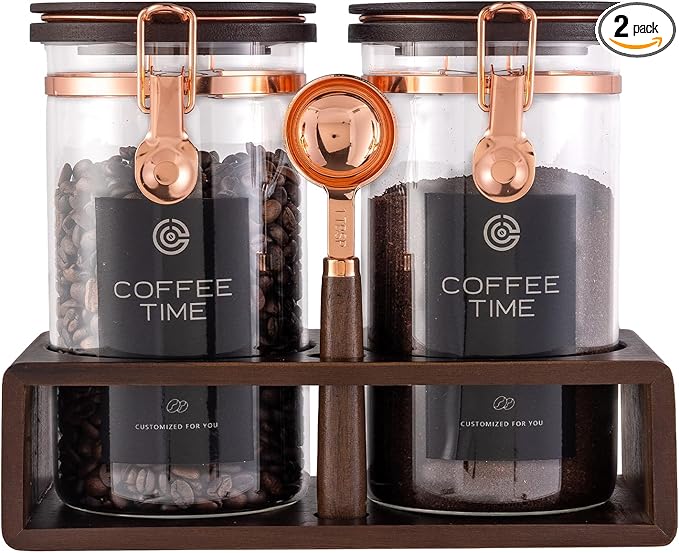 Glass Coffee & Sugar Canister Set, 2×45OZ Airtight Glass Storage Jars by Flmeyaza