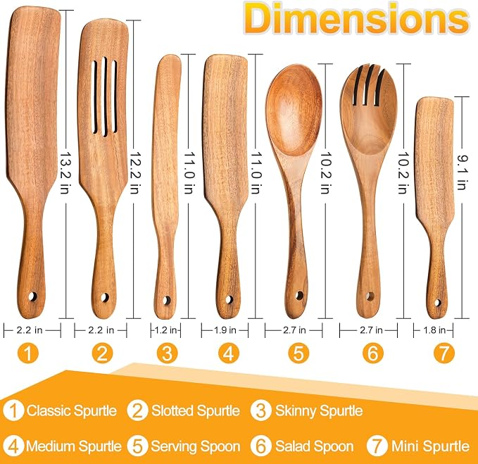 Spurtles Kitchen Tools Wooden, Natural Premium Spatula Set, Heat Resistant - Image 2