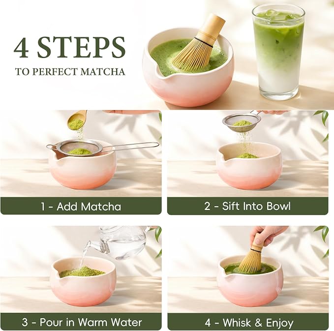 Matcha Whisk Set, Ceramic Matcha Set Includes Bowl & Holder, Bamboo Whisk - Image 4