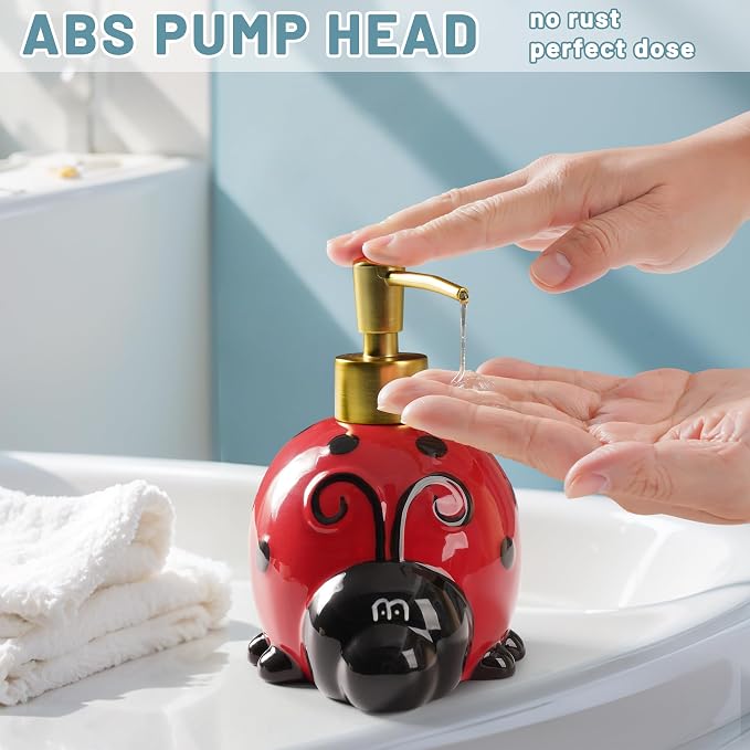 RQYIXI 17 OZ Ladybug Ceramic Soap Dispenser - Image 3