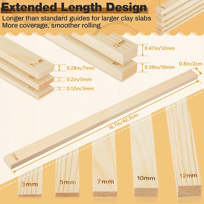 Sasylvia 10 Pcs Pottery Rolling Pin Guides Wood Teaching Rolling Mud Stick - Image 2