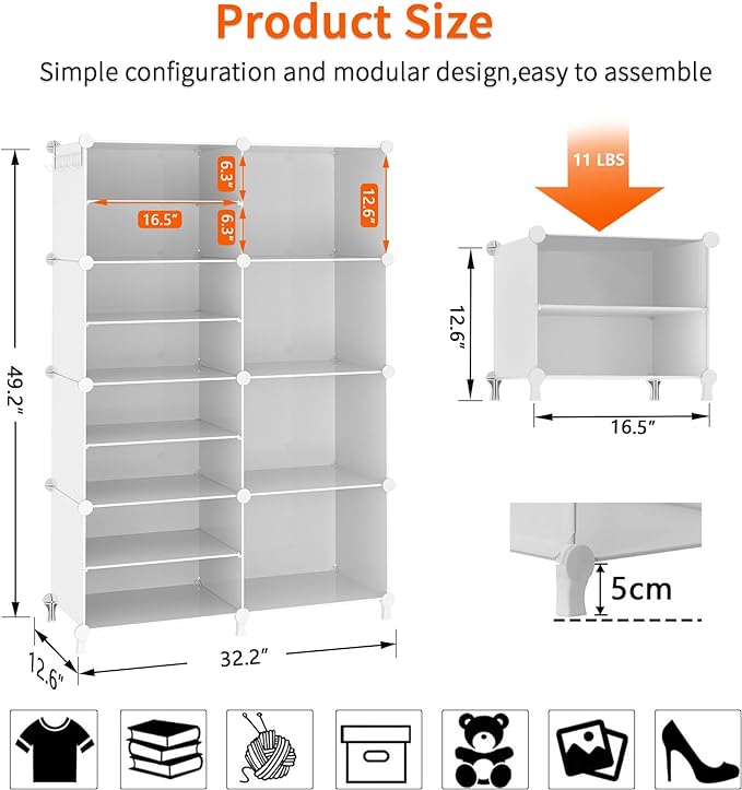 AWTATOS Closet Organizer 8 Cube Storage Shelves Closet Clothes Organizers and - Image 3