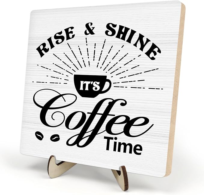 Vintage Coffee Bar Wooden Plaque Desk Sign, Farmhouse Wood Plaque Tabletop Decor by DMADNF