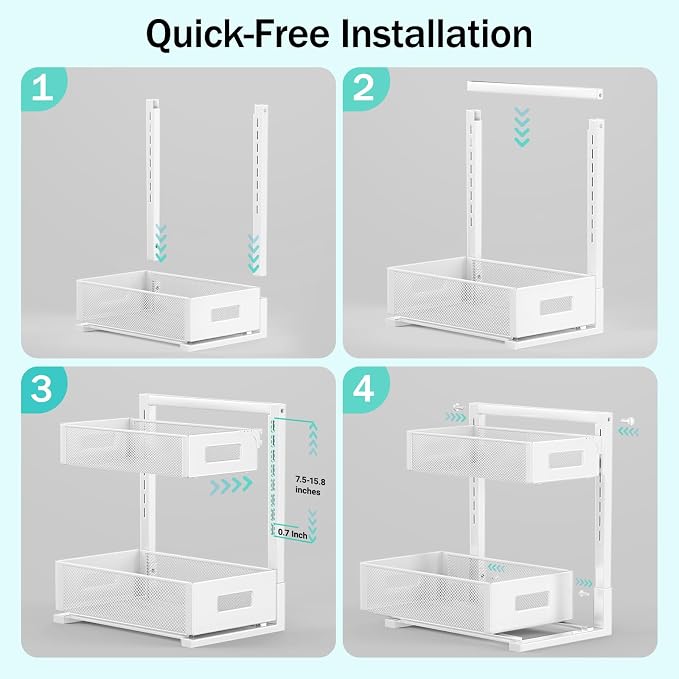 Petiza Under Sink Organizer Adjustable Height 2 Tier Bathroom Organizer Pull - Image 9