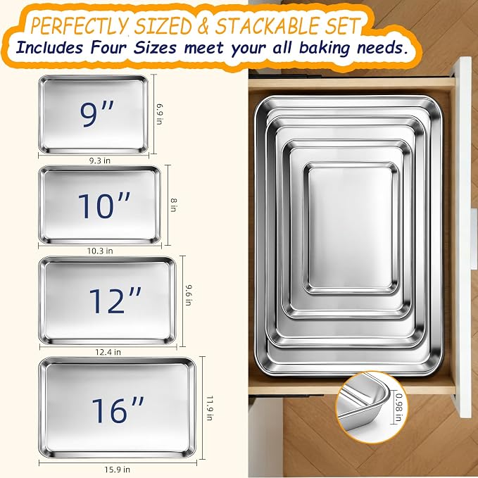 CEKEE Baking Sheet Set of 4, Stainless Steel Cookie Sheets - Image 3