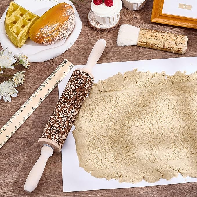 Embossed Wooden Rolling Pin Vine Print 35cm Rolling Pin - Image 4