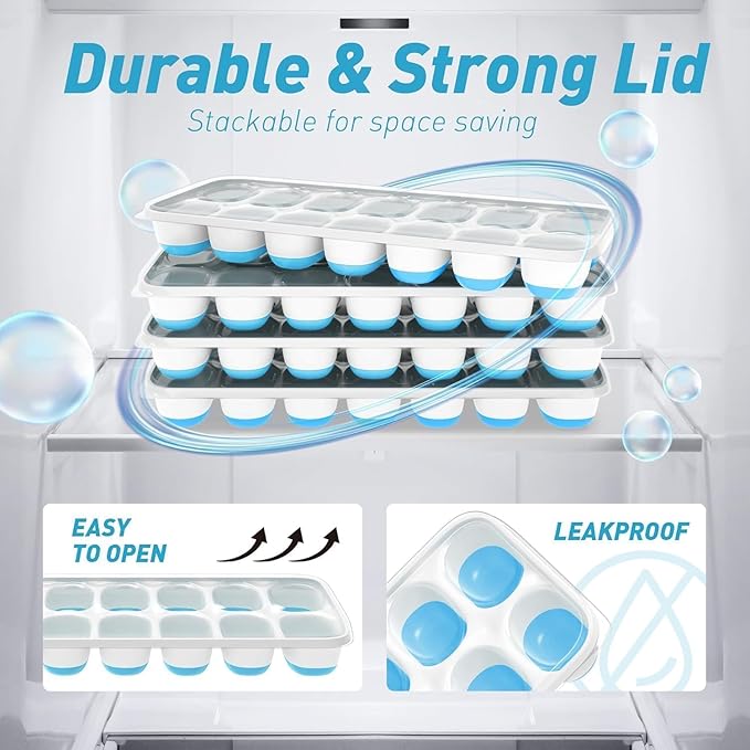ChefAide Ice Cube Tray with Lid, 2 Packs 28 Cubes Durable Stackable Ice Cube - Image 7