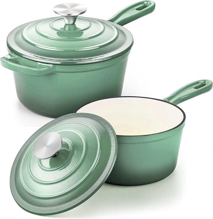 1 Qt & 2 Qt Saucepan Set, Leonyo Enameled Cast Iron Sauce Pan, Cast Iron Dutch by Leonyo
