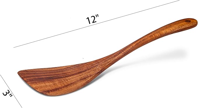 Jilla-hla Wooden Spatula Nonstick Turner Acacia Wood, Right Long Handle Flat - Image 3