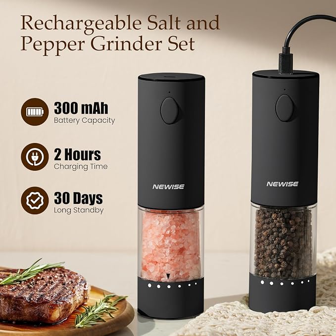 Newise Electric Salt & Pepper Grinder Set, Rechargeable - Image 4