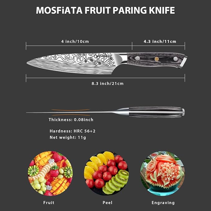MOSFiATA 4 Inch Paring Knife, Kitchen Knife Fruit Knives - Image 2