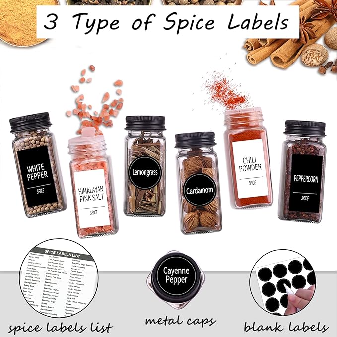 Churboro 36 Spice Jars with 547 Labels- Glass Spice Jars with Black Metal Caps - Image 2