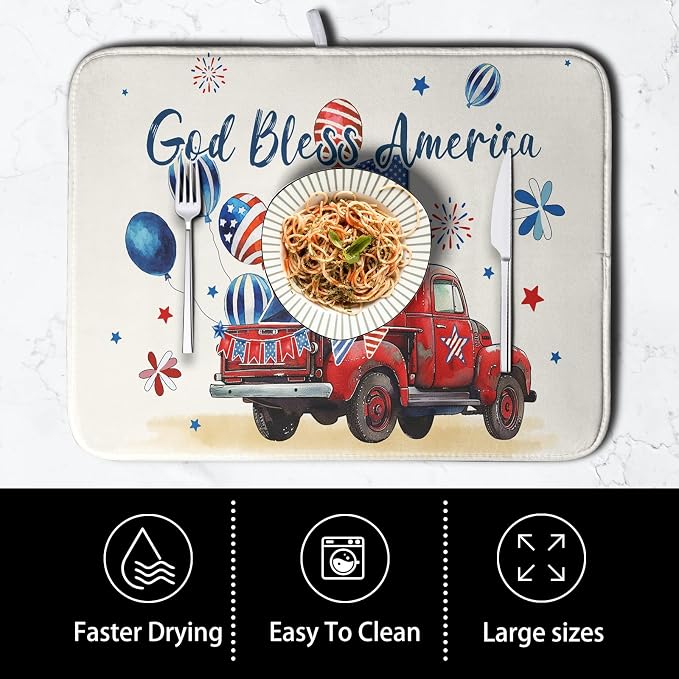 4th of July Drying Mat for Kitchen Counter 16 x 18 US Independence Day - Image 4