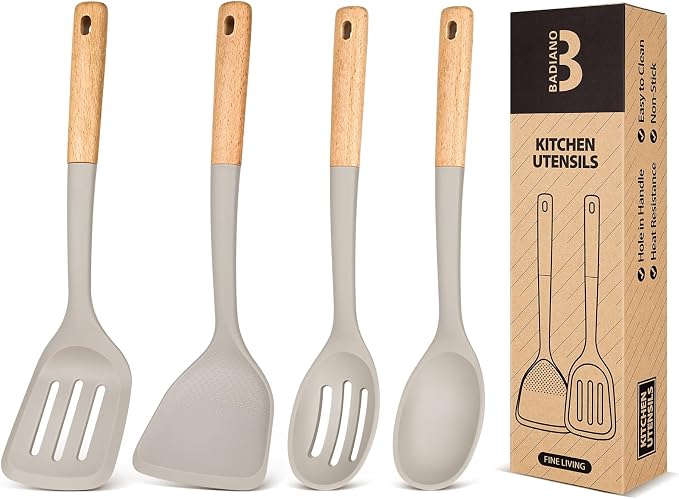 Silicone Cooking Utensils Set, Perfectly Angled by BADIANO