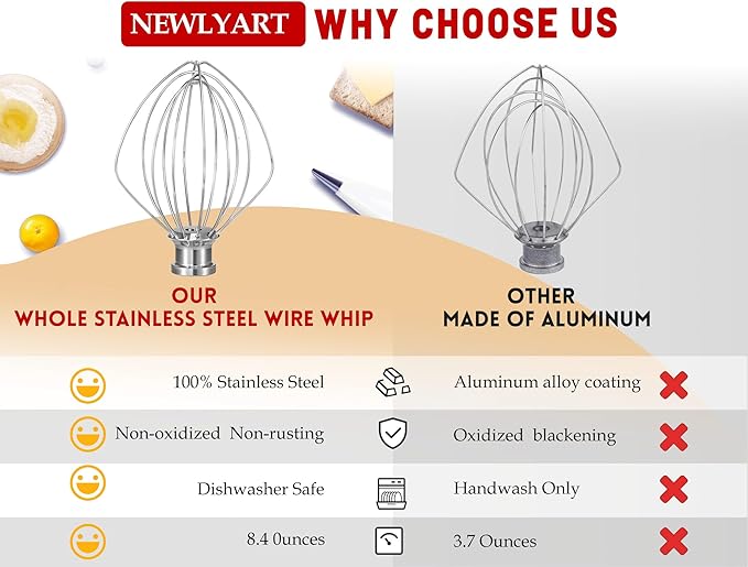 K45WW 6 Wire Whip for 4.5 5 QT KitchenAid Tilt-Head Stand Mixer，Whisk - Image 4