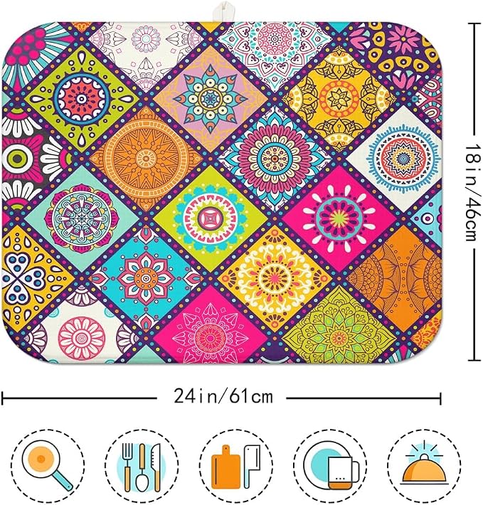 Plaid Floral Large Dish Drying Mats, Reversible Boho Dish Drying Pads - Image 7