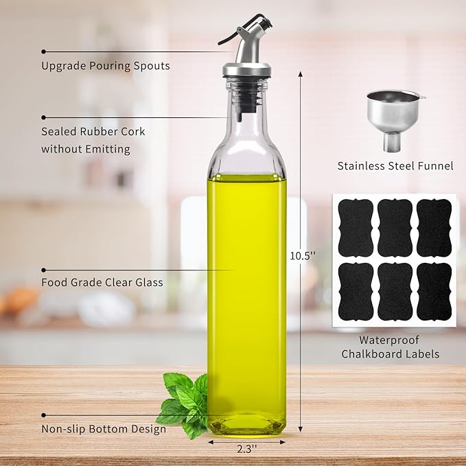 BAKHUK 4 Pack 17oz Olive Oil Dispenser Bottles, 500ml Clear Glass Vinegar Cruet - Image 2