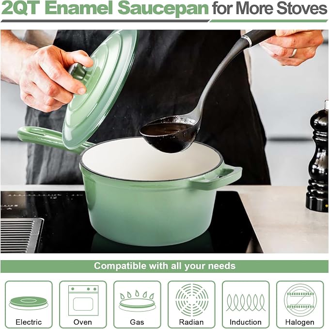 HaSteeL 2 QT Cast Iron Saucepan, Mini Enamel dutch oven - Image 3