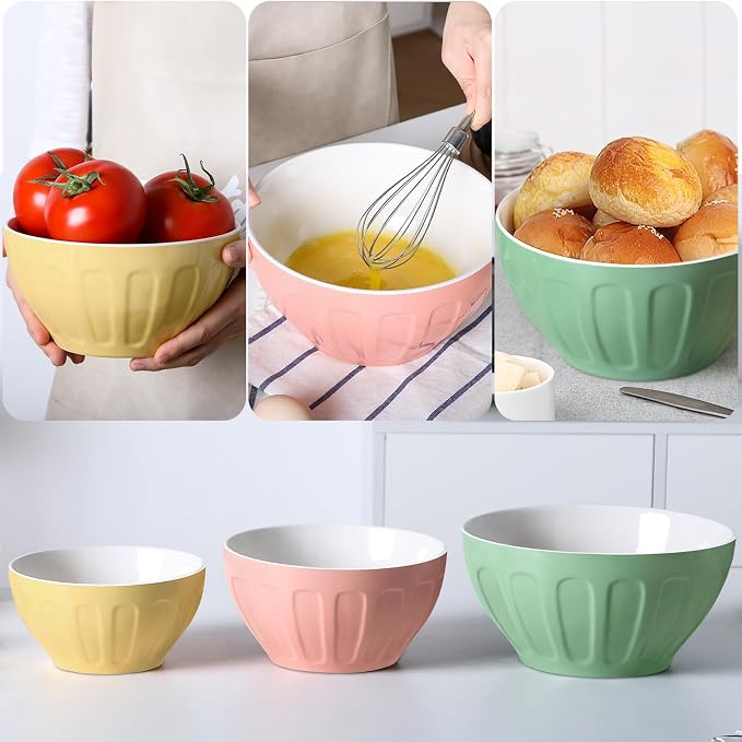 Lareina Ceramic Mixing Bowls Set of 3, Large Nesting Bowls - Image 3