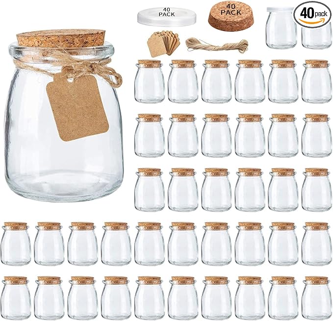 Brajttt Glass Mini Yogurt Jars 40 Pack, 7 oz Favor Jars by Brajttt