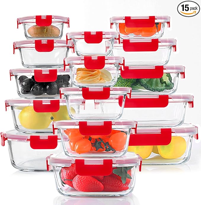 KOMUEE 30 Pieces Glass Food Storage Containers Set, Meal Prep Containers Set by KOMUEEUS