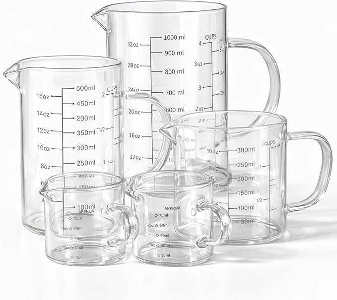 77L 5 Pack Glass Measuring Cup Set, High Borosilicate Liquid Glass Measure Cup by 77L