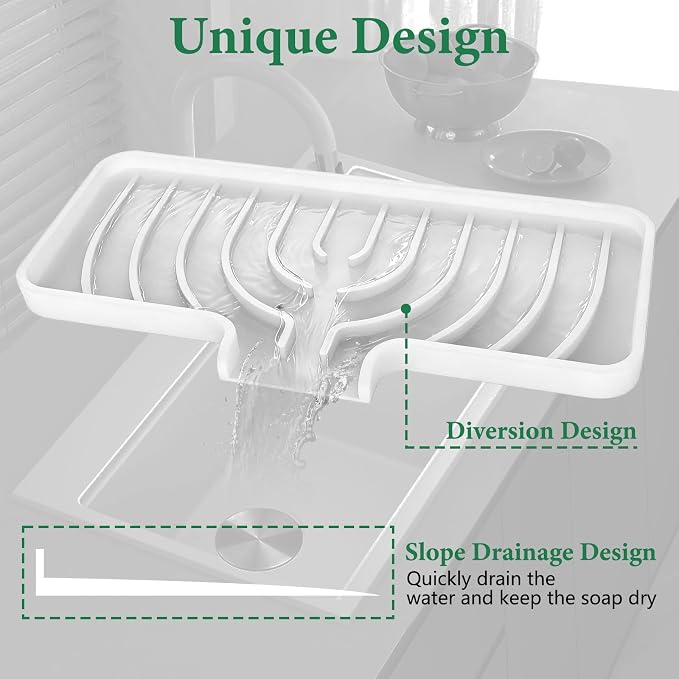 GUUKIN Sponge Holder for Kitchen Sink, 10x4 inch Silicone Dish Drying Mat - Image 5