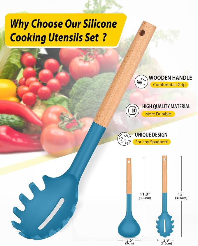 Silicone Pasta Fork and Ladle Spoon Set - Image 2