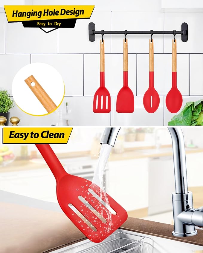 Pack of 4 Silicone Cooking Utensils Set, Non Stick Solid Spatulas and Heat - Image 6