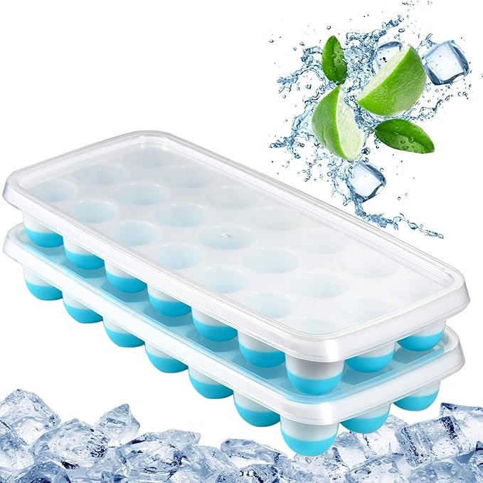 Ice Cube Trays Easy Release-Odor free, Spill Resistant Lid Included, 2 Pack by Unknown