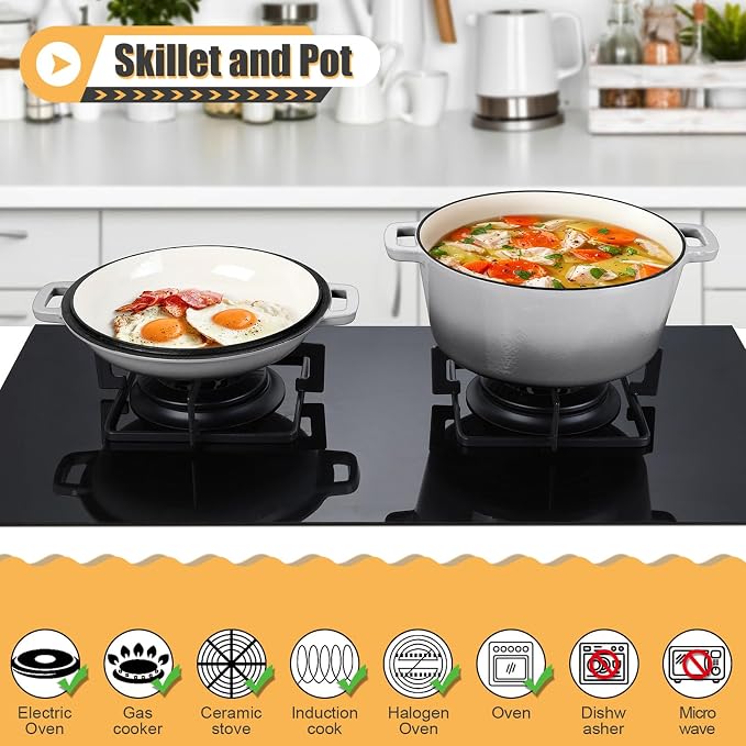 P&P CHEF 5Qt Dutch Oven Pot for Bread Baking, 2 In 1 Round Cast Iron Dutch Oven - Image 5