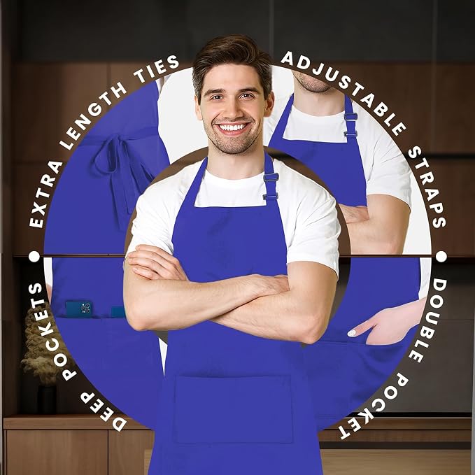 Adjustable Bib Apron 100% Polyester Kitchen Aprons Waterdrop Resistant Aprons - Image 4