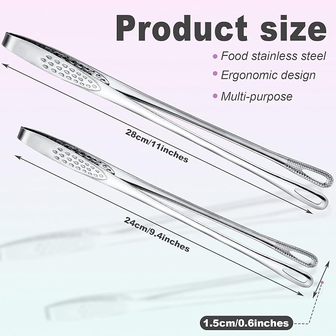 Geiserailie 3 Pcs 11 Inches Korean BBQ Tongs Stainless Steel Kitchen Tweezers - Image 2