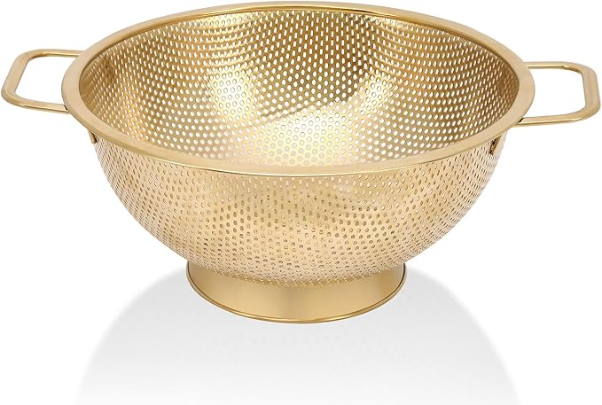 Gold Strainer for Kitchen, Stainless Steel Colander by Kteniy