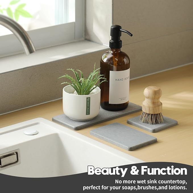 Razborci 3PCS Bathroom Sink Vanity Trays, Quick Stone Drying Mat Dish Soap - Image 4