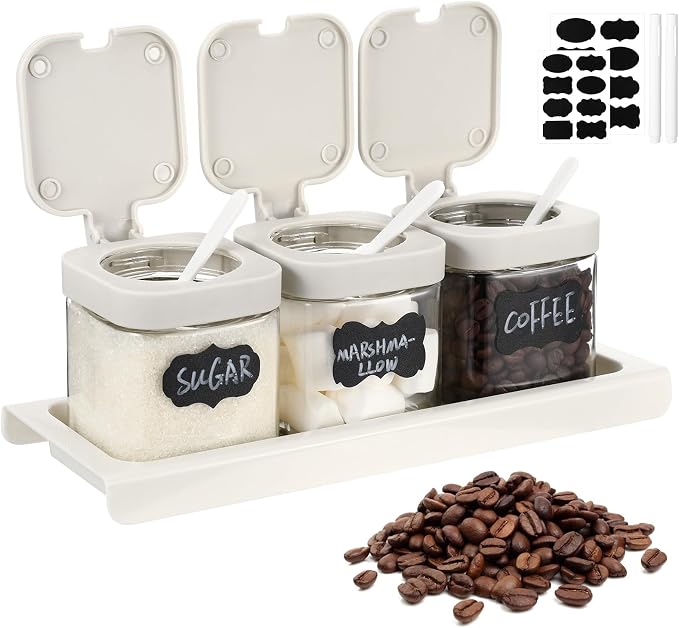Suclain 3 Pcs Glass Coffee Containers Coffee Station Organizer Set, Airtight by Suclain