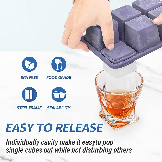 mossime Silicone Ice Cube Tray: 2pack Square Whiskey Large Ice Cube Molds - Image 4