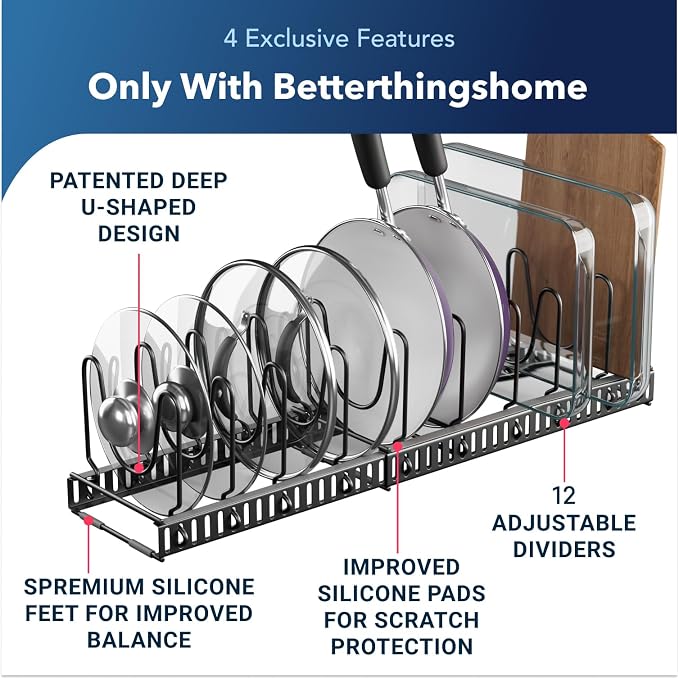 Better Things Home 5.5” Wide 12-Slot Adjustable Pot Lid Organizer - Image 2