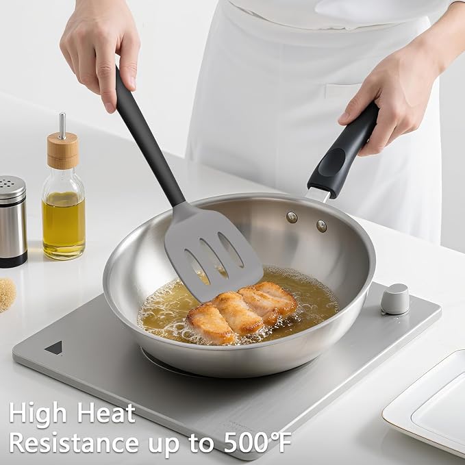 Coukre 3 Pack Silicone Spatula Set, High Heat Resistant, Fish Spatula, Solid & - Image 4