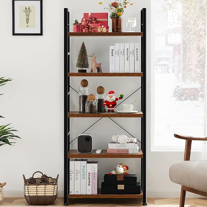 DUMOS 5 Tiers Bookshelf, Classical Book Shelf, Tall Display Shelves in Living - Image 2