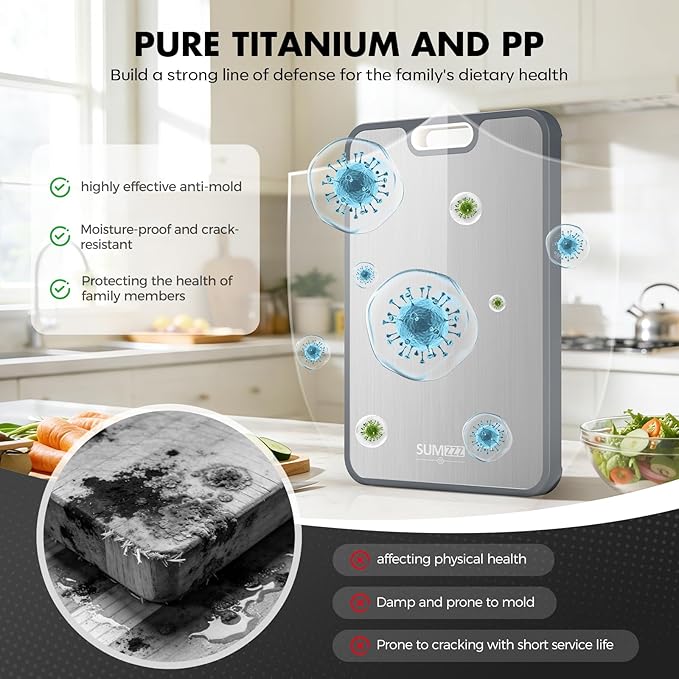 Sumzzz Titanium Cutting Board for Kitchen, Cutting Board Double Sided Food Grade - Image 3