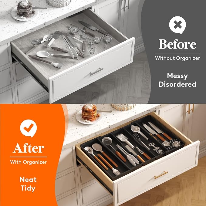 Lifewit Utensil Organizer for Kitchen Drawers, Expandable Cooking Utensil Tray - Image 8