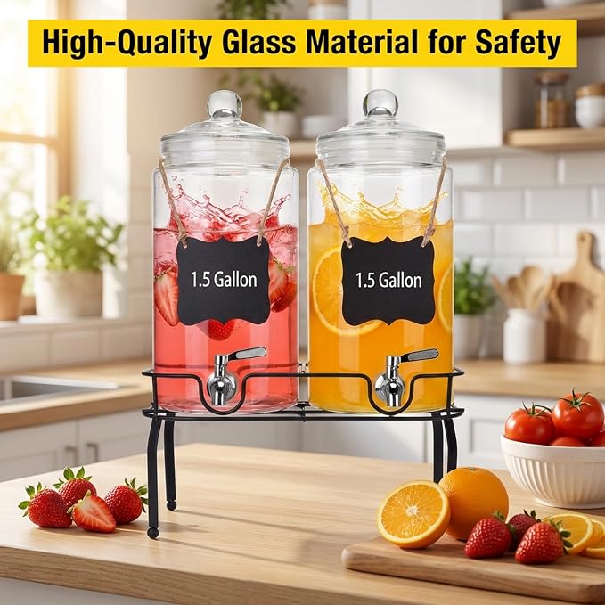1.5 Gallon Glass Drink Dispenser Set of 2, Drink Dispensers - Image 5