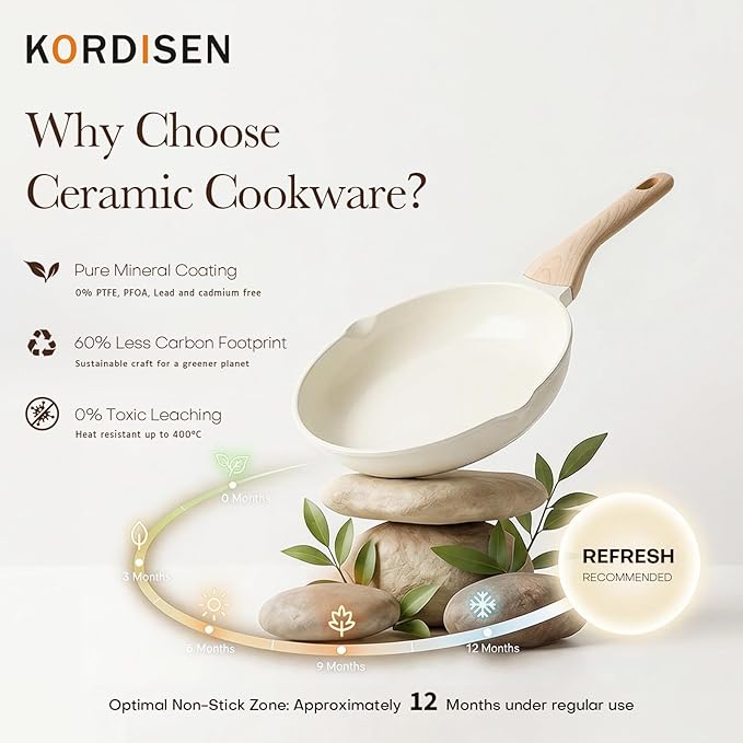 Kordisen Ceramic Non Stick Frying Pans Skillet, 9.5 Inch Ceramic Frying Pan - Image 3