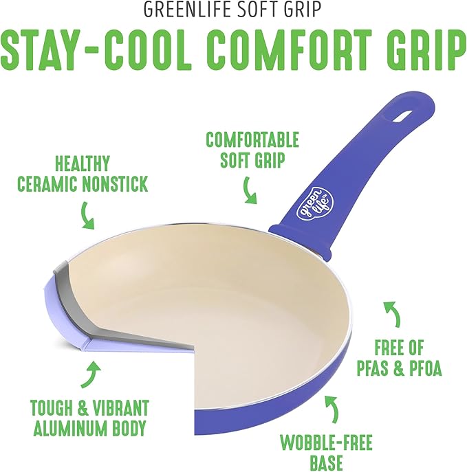 GreenLife 16 Piece Nonstick Cookware Set, Soft Grip Non-Toxic PFAS-Free Ceramic - Image 4