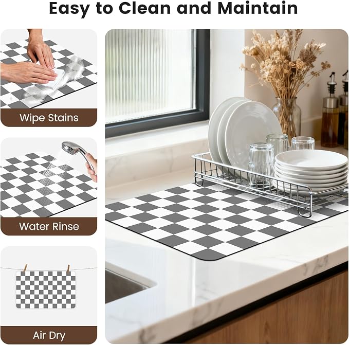 12" x 20" Checkered Dish Drying Mat - Image 7